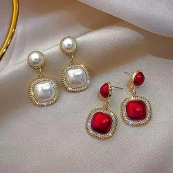 Vintage Pearl Square Crystal Earrings